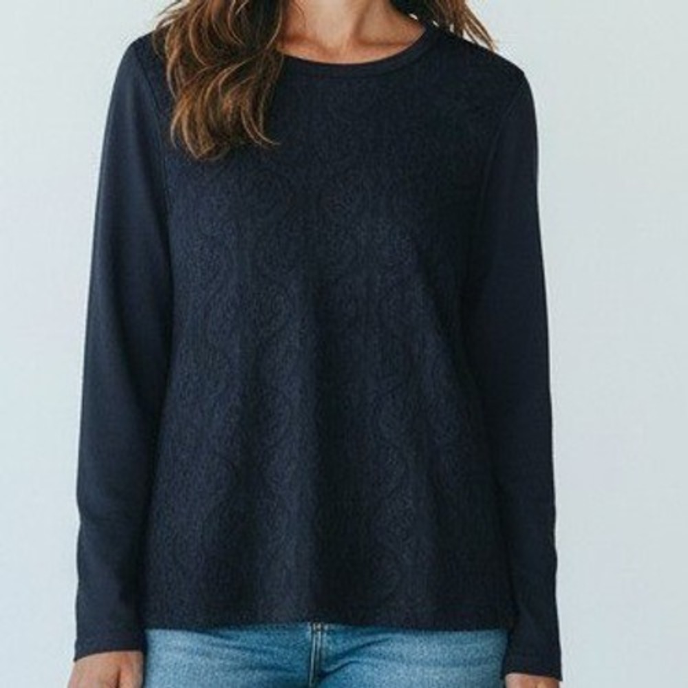 J.Crew Black Cotton Embroidered Damask Long Sleeve Top Large